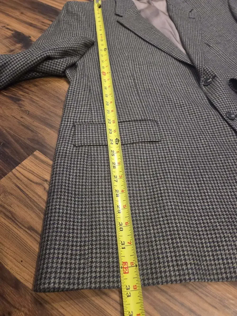 Chaps 100% Lambswool Sport Coat 48L Navy Gray Houndstooth Blazer